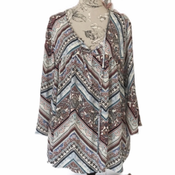 NWT Eyelash Boho 3/4 Sleeve Top 3X - Picture 1 of 6